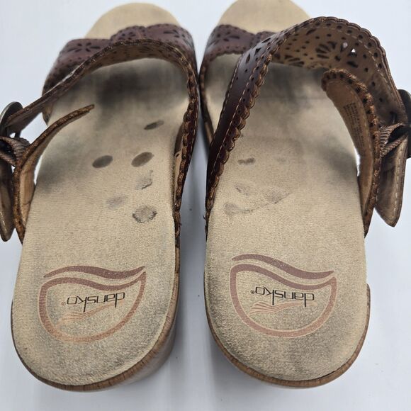 Dansko Sapphire Women Sandal 8.5 Brown Leather Eyelet Comfort Floral Shoes EU 39 - Picture 7 of 10